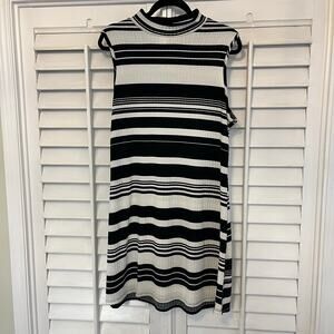 Ellen Weaver Black and White Stripe Mock Neck Dress Size‎ XL